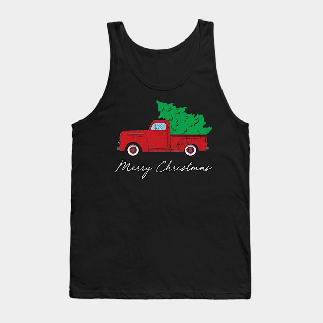 Merry Christmas Retro Vintage Red Truck Tank Top by Kimko